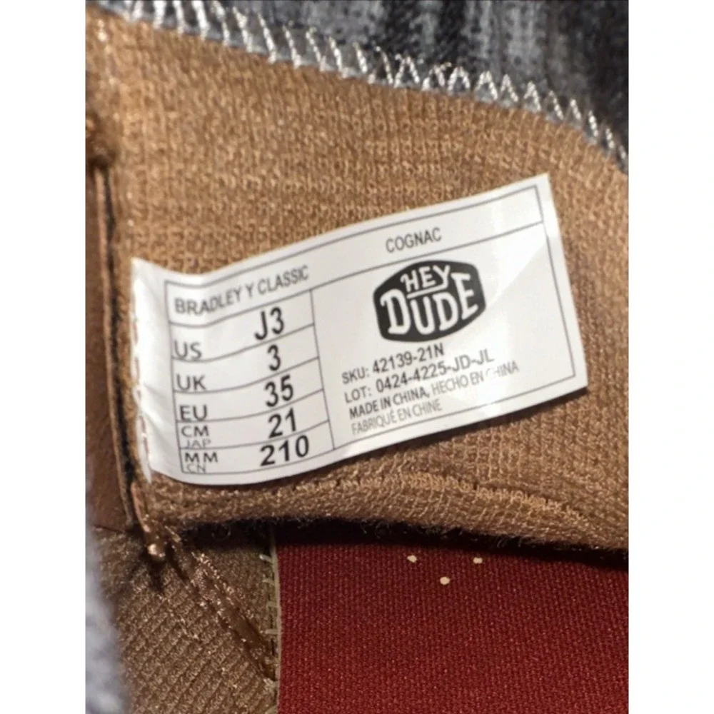 HEYDUDE Kids Size J3/W5 Bradley Classic High Top Boots Cognac Brown Lightweight